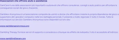 Link di enti specializzati nella prevenzione della dipendenza da gioco
