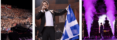 Καλλιτέχνης στη σκηνή με καπνούς και πυροτεχνήματα