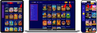 Układ strony Vegasnova Casino Układ strony i nawigacja