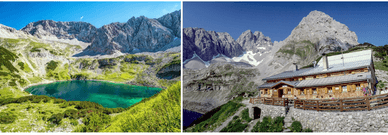 Drachensee und Coburger Hütte im Mieminger Gebirge in Tirol (Österreich)