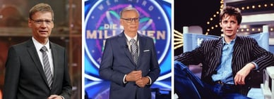 Günther Jauch jung in einer TV-Show und als Moderator von „Wer wird Millionär?" bei RTL