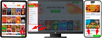 Układ strony i nawigacja BetRiot Casino — strony i nawigacja