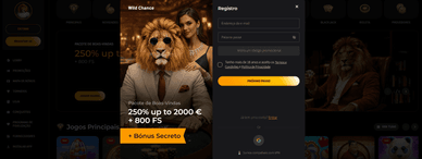 Registo no site oficial do WildChance 