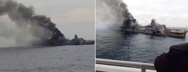 Croiseur Moskva en feu pendant la guerre en Ukraine.