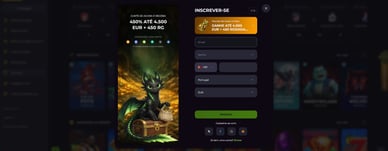 Janela com Drakaris login para registar-se em portugues
