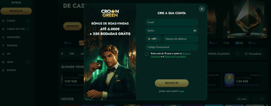 Registo de um novo utilizador no CrownGreen 2026