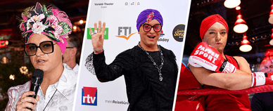 Julian F.M. Stoeckel bei Auftritten: Zu jedem Auftritt ein Turban in anderer Farbe