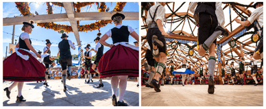 Schuhplattler-Tänzer in Tracht auf der Oidn Wiesn