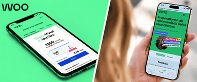 Ecrãs de telemóvel com a aplicação WOO