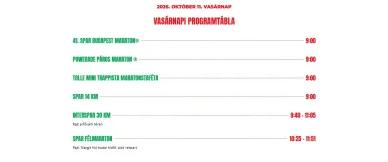 SPAR Budapest Maraton 2026 időrendje Budapest Maraton 2026 programja