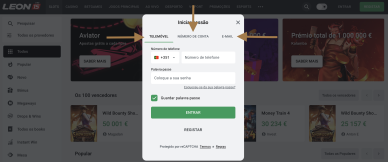 Opções de login do Leon Casino