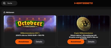Willkommensbonus im Hertzbetz Casino