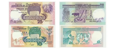 Régi Szeyszel-rupiás bankjegyek Seychelles-rupiás bankjegyek