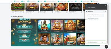 Janela de chat aberta no On-line CasinoSpinoli junto ao jackpot