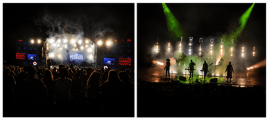 Artistas em palco durante concertos noturnos no Vodafone Paredes de Coura