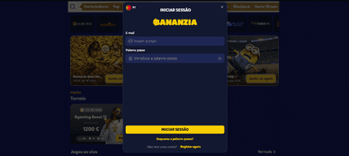 Página de login no portal Casino-Bananzia para registar-se