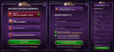 Dice Palace regisztráció