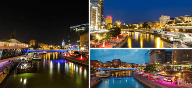 Nächtliche Atmosphäre am Donaukanal Wien