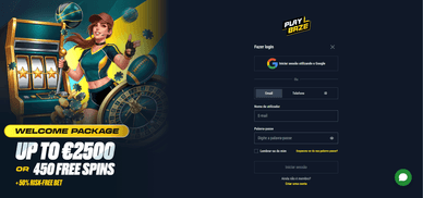 Login no site Play Baze Casino ou registar-se para portugueses