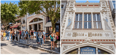 Turistas em fila à entrada e fachada com letreiro Lello