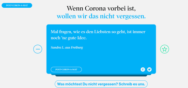 Post-Coron-A-Mat Tippkarte mit Nutzerbeitrag von Sandra L. aus Freiburg zur Zeit nach Corona