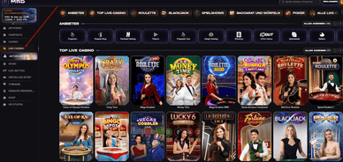 Live-Spiele im Mad Casino