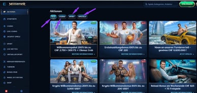 Verschideni Bonusart bi Millioner Casino i de Schwiiz