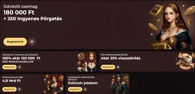 Vincispin Casino üdvözlő bónusz - 180.000 Ft + 250 free spin