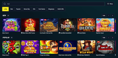 Casino Play Baze lobby com novidades e o mais popular