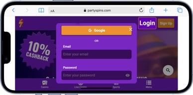 party spins casino login