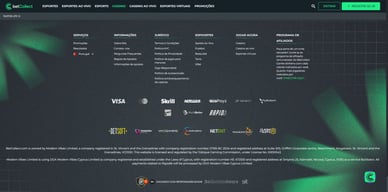 Informações básicas sobre o proprietário e a licença da Bet Collect em português