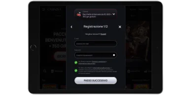 Schermata di registrazione al casinò