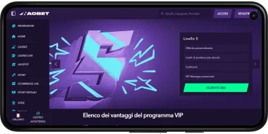 Interfaccia del club VIP Naobet con livelli e privilegi del casinò