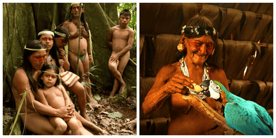 Indigene Familie und Ältester im Amazonasgebiet
