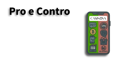 Pro e Contro Casinova – icone dei punti di forza e debolezze su smartphone
