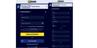 Modulo di iscrizione su Betscore Registrazione Betscore