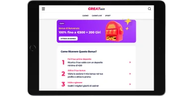 GreatWin bonus benvenuto 500 euro 200 giri gratis