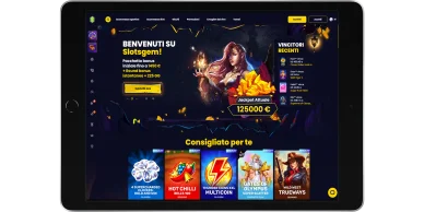 Panoramica della homepage di Slotsgem Casino e delle funzionalità principali Homepage di Slotsgem Casino