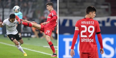 Kai Havertz von hinten im roten Trikot von Bayer 04 Leverkusen mit der Nummer 29