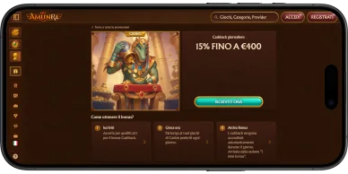 Amunra promozione cashback fino a 400 euro per il casinò online Amunra Casino cashback giornaliero