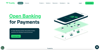 Visuel promotionnel de Trustly mettant en avant les paiements instantanés via Open Banking.