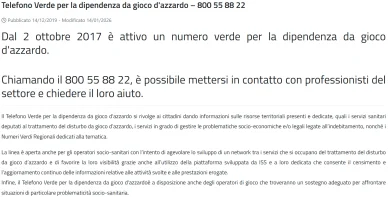 Telefono Verde ISS Telefono Verde Nazionale per il Gioco d’Azzardo