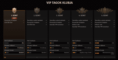 Crusado VIP-klub szintjei