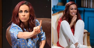 Filomena Cautela com cabelo ruivo em dois looks diferentes durante as filmagens
