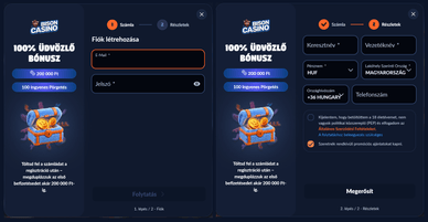 Bison Casino regisztráció fiók létrehozásával
