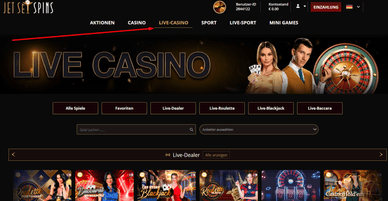 Live-Bereich im JetSetSpin Casino