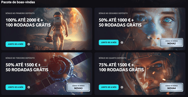 Pacote de boas-vindas para novos jogadores no NovaDreams