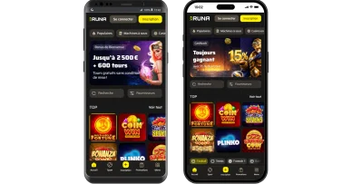 Interface mobile Runa Casino avec bonus et jeux.
