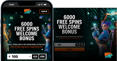 Skärmdump av Wizz Spins officiella webbplats, mobil och dator