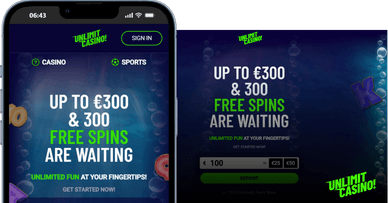 Officiellt utseende på Officiell Unlimit casino webbsida i Norge